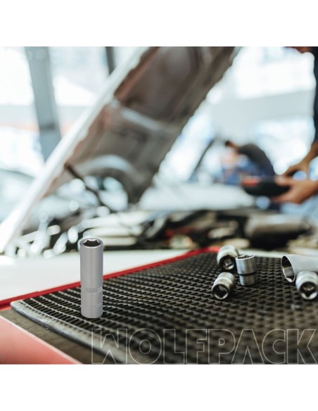 Llave Vaso 1/2" Hexagonal Larga 15 mm. Perfil de 6 caras. Acero Cromo Vanadio, Aristas Redondas