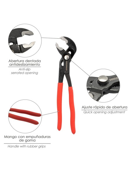 Tenazas Abertura Multiple Con Bloqueo 250 mm. Pico De Loro, Alicates Extensibles, Tenazas Fontanero