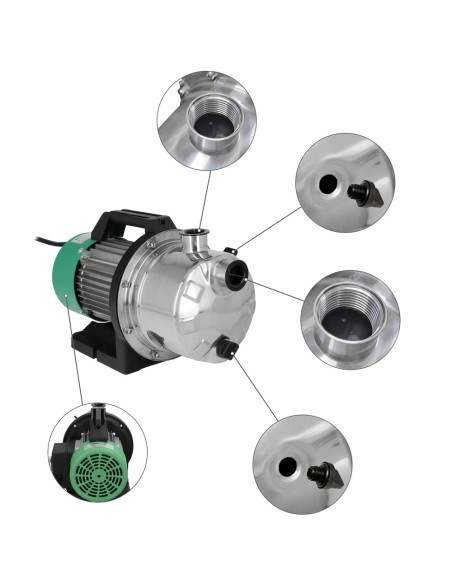 Bomba Aguas Limpias Superficie Acero Inoxidable 1.300 W. 5.000 lts/hora, Profundidad 8 Mts Elevación 50 mts. Presion Max: 5 Bar