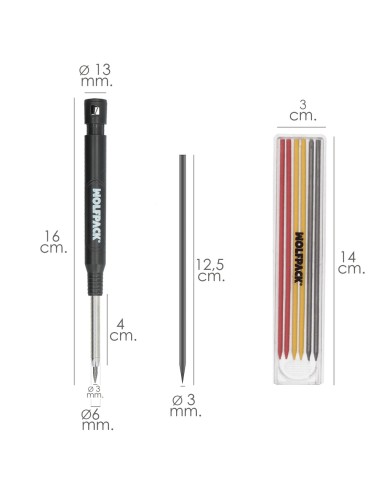 Lapiz Carpintero Portaminas Con 6+1 Recargas Cera Marcadora, Tiza Marcadora, Trazador, Rotulador Marcador, Rotulador Obra,