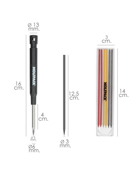Lapiz Carpintero Portaminas Con 6+1 Recargas Cera Marcadora, Tiza Marcadora, Trazador, Rotulador Marcador, Rotulador Obra,