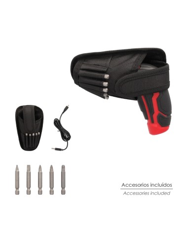 Atornillador 4 V. Con Led, Funda y 5 Destorpuntas, Bateria Recargable USB