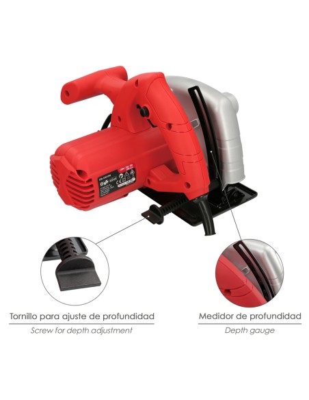 Sierra Circular 1300 Watt. Disco 185 mm. 4.800 RPM Corte a Inglete Con Regulador de Profundidad. Ingletadora, Sierra Madera.