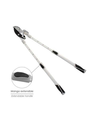 Tijeras Podar 2 Manos Yunque. Telescopica de 68 a 95 cm. Mango Aluminio Multiplicador Fuerza, Corte Ø 35 mm. Empuñadura TPR