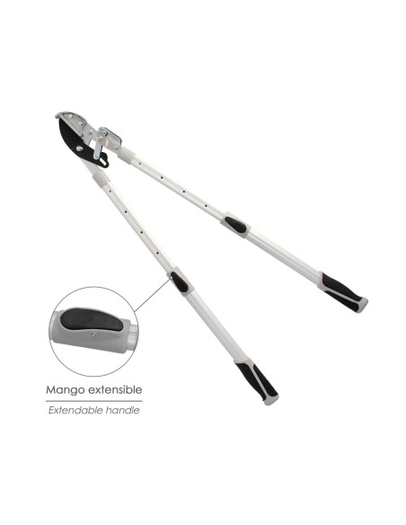 Tijeras Podar 2 Manos Yunque. Telescopica de 68 a 95 cm. Mango Aluminio Multiplicador Fuerza, Corte Ø 35 mm. Empuñadura TPR