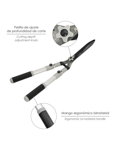 Tijera Podar Setos 2 Manos Aluminio Telescopicas, Hojas Acero Antiadherente, Mango TPR, Ajuste Corte,