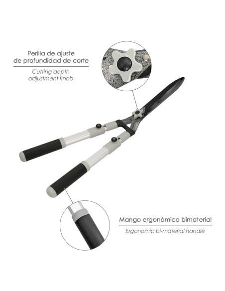 Tijera Podar Setos 2 Manos Aluminio Telescopicas, Hojas Acero Antiadherente, Mango TPR, Ajuste Corte,