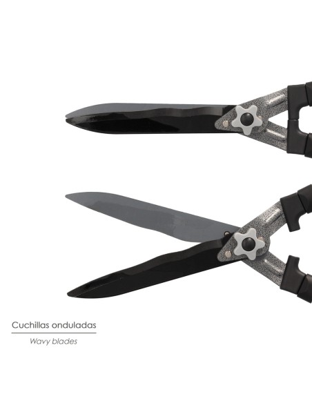 Tijera Podar Setos 2 Manos Aluminio 63 cm. Hojas Acero Antiadherente, Mango TPR, Ajuste Corte