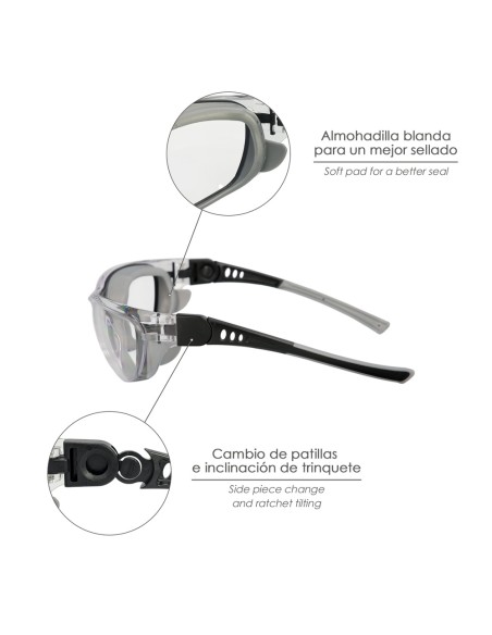 Gafas de Seguridad Acolchadas Cristales Transparentes Con Patillas o Goma Elastica. Patillas Engomadas EN/166