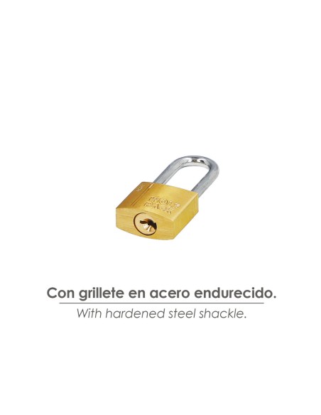 Candado Laton Arco Largo 20 mm. Arco Endurecido. Candado Maletas, Candado Taquillas, Candado Puertas