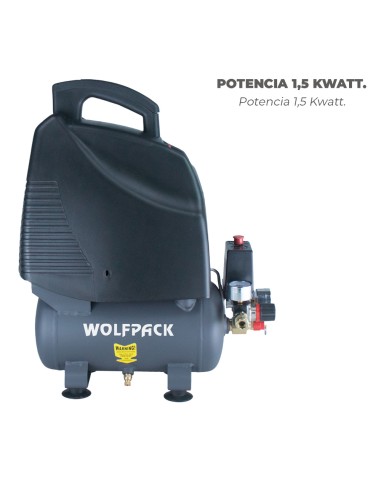 Compresor Aire Wolfpack 6 Litros / 8 Bares / 1,1 Kw - 1,5 HP Sin Aceite