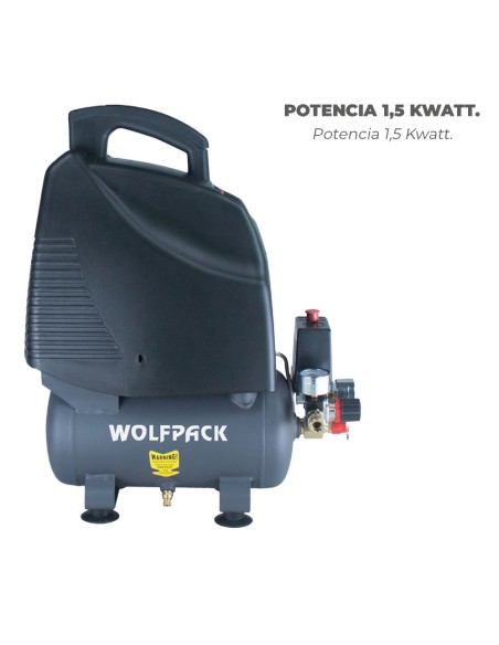 Compresor Aire Wolfpack 6 Litros / 8 Bares / 1,1 Kw - 1,5 HP Sin Aceite