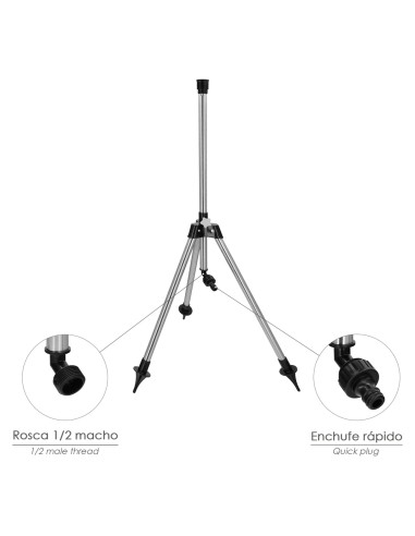 Tripode Para Aspersores Altura Regulable 55/90 cm. Tomas agua 1/2". Acero Cromado. Tripode Aspersores Jardineria