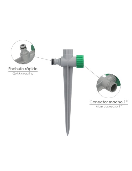 Aspersor Plástico 3 Brazos Con Pincho Con Regulador de Presión.