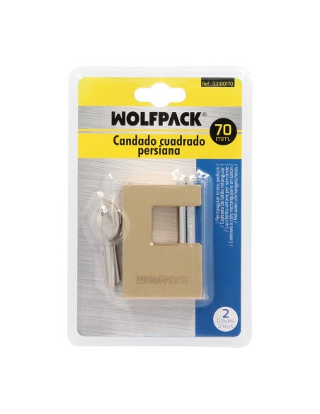 Candado Cuadrado Latón Persiana Ancho 70 mm. Alta Seguridad, Antirrobo Puertas, Contenedores, Trasteros, 2 Llaves