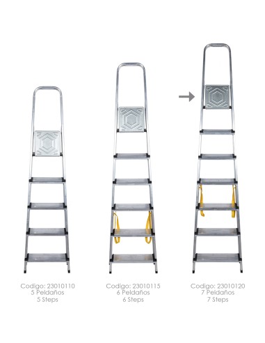 Escalera Doméstica Aluminio Profesional 7 Peldaños 12 cm Grosor.