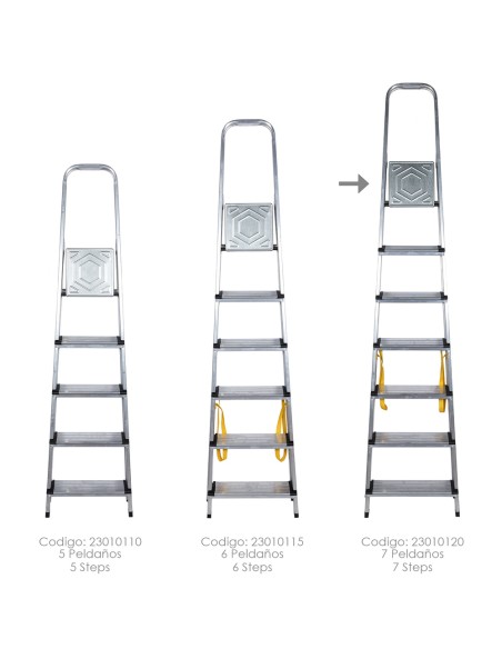 Escalera Doméstica Aluminio Profesional 7 Peldaños 12 cm Grosor.