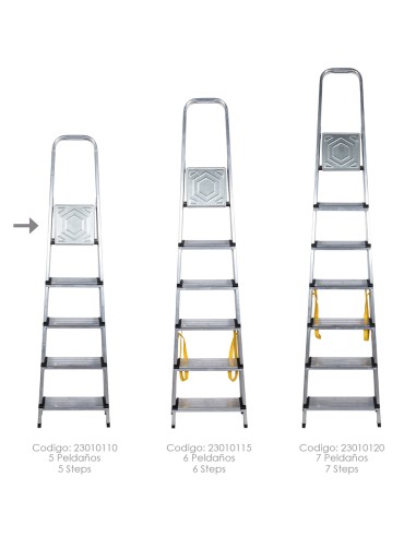 Escalera Doméstica Aluminio Profesional 5 Peldaños 12 cm Grosor.