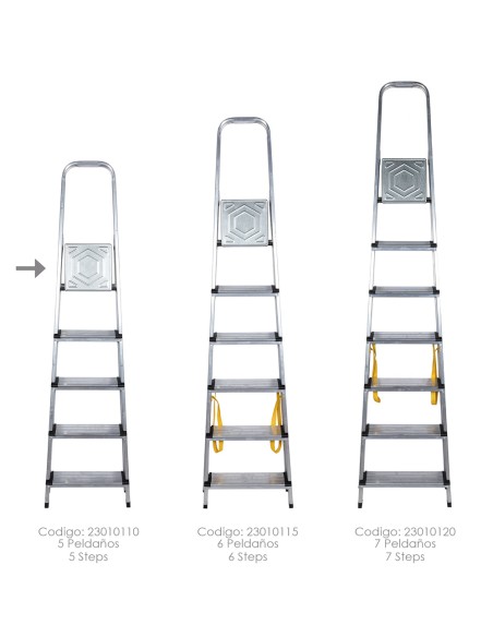 Escalera Doméstica Aluminio Profesional 5 Peldaños 12 cm Grosor.