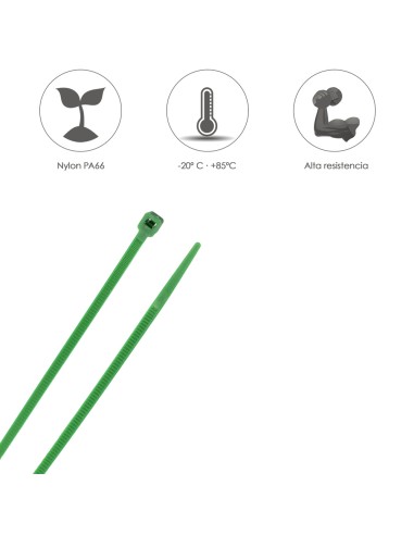 Brida Nylon 100%. Color Verde 4,6 x 390 mm. Bolsa 100 Unidades. AbraBridas Nylon 100% Verde 4,6x390 mm. (Bolsa 100 Unidades)