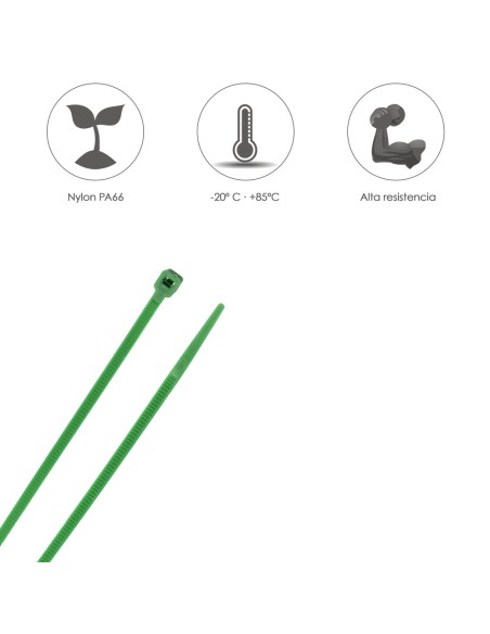 Brida Nylon 100%. Color Verde 3,6 x 140 mm. Bolsa 100 Unidades. Abrazadera Plastico, Organizador Cables, Alta Resistencia