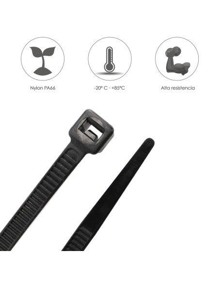 Brida Nylon 100%. Color Negro 9,0 x 780 mm. Bolsa 100 unidades. Abrazadera Plastico, Organizador Cables, Alta Resistencia