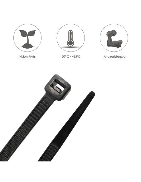Brida Nylon 100%. Color Negro 7,8 x 540 mm. Bolsa 100 unidades. Abrazadera Plastico, Organizador Cables, Alta Resistencia