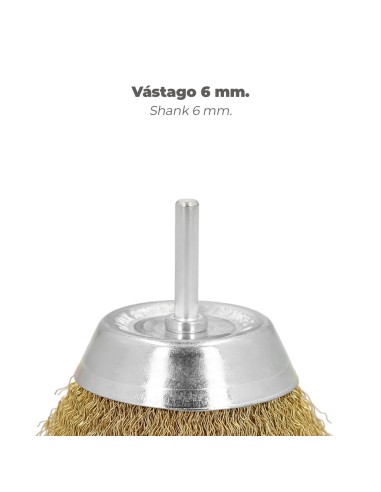 Cepillo Acero Latonado Para Taladro Taza Ø 75 mm. Espiga 1/4" Cepillo Taladro Alambre Latón, Cepillo Limpieza, Cepillo Pulir.