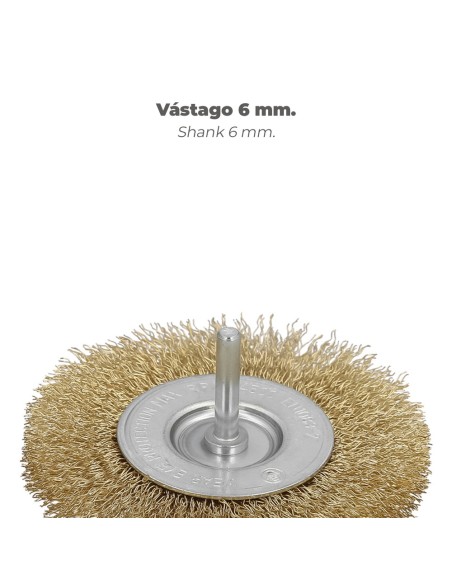 Cepillo Acero Latonado Para Taladro. Disco Ø 100 mm. Espiga 1/4" Cepillo Taladro Alambre Latón, Cepillo Limpieza, Cepillo Pulir.