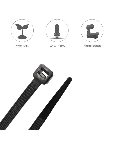Brida Nylon 100%. Color Negro 4,5 x 360 mm. Bolsa 100 unidades. Abrazadera Plastico, Organizador Cables, Alta Resistencia