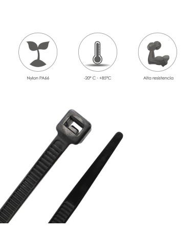 Brida Nylon 100%. Color Negro 4,5 x 280 mm. Bolsa 100 unidades. Abrazadera Plastico, Organizador Cables, Alta Resistencia