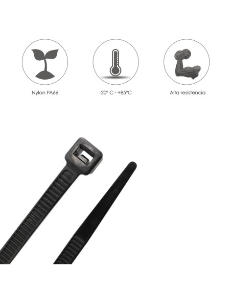 Brida Nylon 100%. Color Negro 2,5 x 135 mm. Bolsa 100 unidades. Abrazadera Plastico, Organizador Cables, Alta Resistencia