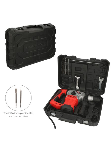 Martillo Demoledor Perforador SDS PLUS 1.500 Watt. Con Accesorios y Maletin. 4.000 IPM 6 Julios.