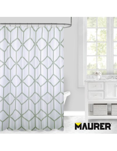 Cortina Ducha Tela Geometria 180 x 200 cm. Cortina baño, Cortina Tela Impermeable Con Anillas