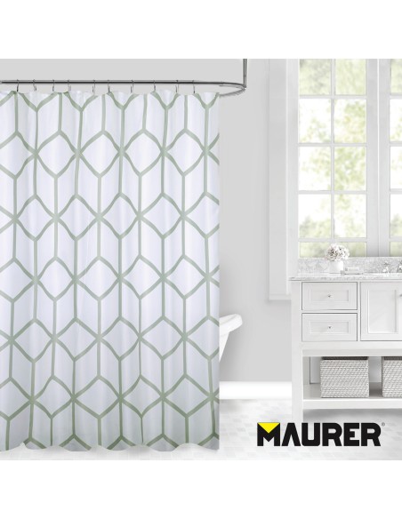 Cortina Ducha Tela Geometria 180 x 200 cm. Cortina baño, Cortina Tela Impermeable Con Anillas