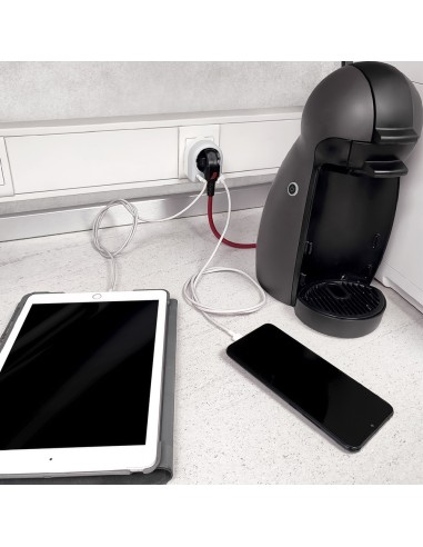 Enchufe / Adaptador Schuko Con 2 Tomas, USB A / C. Potencia Maxima 3680 W. Cargador Moviles, Cargador 2 Tomas, Adaptador Moviles