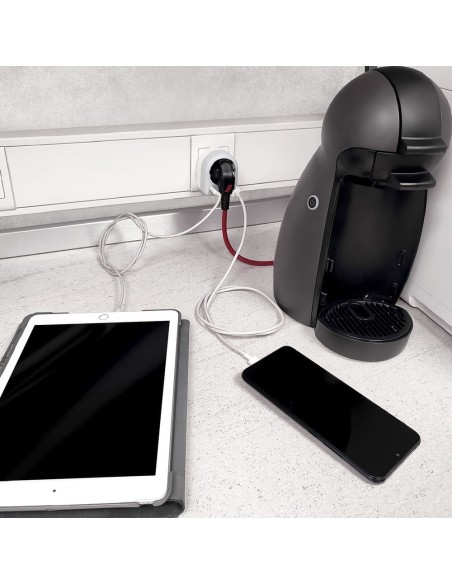 Enchufe / Adaptador Schuko Con 2 Tomas, USB A / C. Potencia Maxima 3680 W. Cargador Moviles, Cargador 2 Tomas, Adaptador Moviles