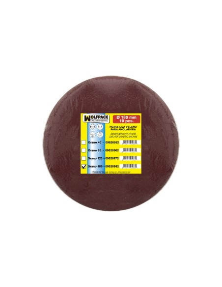 Lija Recambio Velcro Para Amoladora Ø 180 mm. grano 180 (10 Piezas)