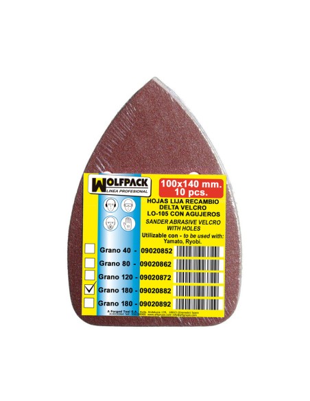 Lija Recambio Velcro Delta 140x100 mm. Con Agujero Grano 240. (10 Piezas)