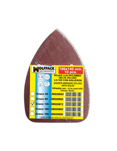 Lija Recambio Velcro Delta 140x100 mm. Con Agujero Grano 120 (10 Piezas)