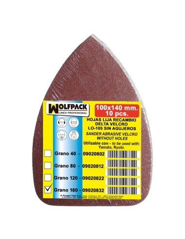 Lija recambio Delta 140x100 mm. sin agujeros grano 180 (10 Piezas)