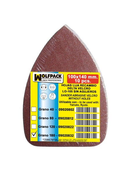 Lija recambio Delta 140x100 mm. sin agujeros grano 180 (10 Piezas)