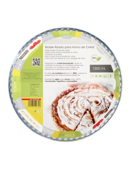 Molde Rizado Horno Cristal Borosilicato Ø 28 cm. Ideal Postres, Cocina, Resposteria, Tartas, Quiche, Libre BPA