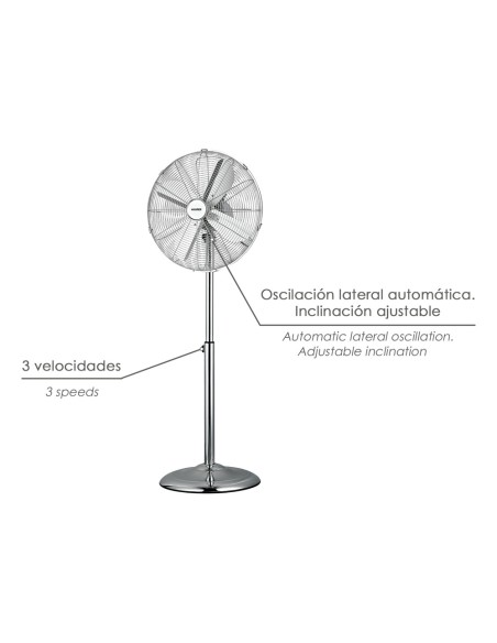 Ventilador Pie Ø 44,5 cm. Altura 130 cm. 60 watt. Ventilador oscilante. Ventilador Pie silencioso. Circulador de aire.