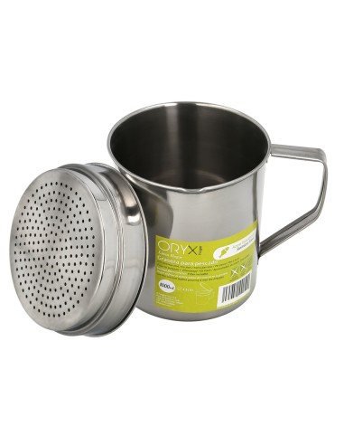 Grasera Acero Inoxidable Para Pescado Aceitera Aceite Usado 1,0 L. Con Colador y Tapa, Recipiente Reciclaje Aceite Usado Pescado