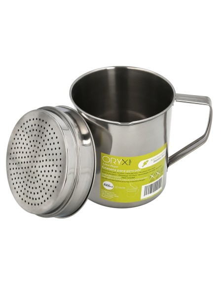 Grasera Acero Inoxidable Para Pescado Aceitera Aceite Usado 1,0 L. Con Colador y Tapa, Recipiente Reciclaje Aceite Usado Pescado