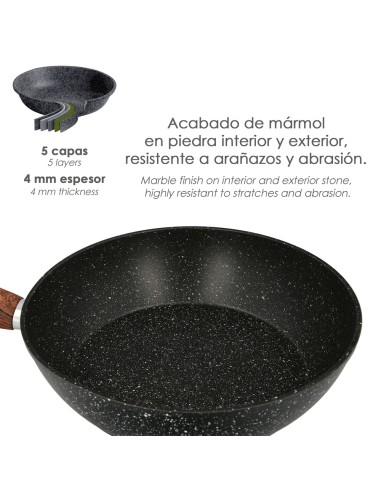 Sarten Aluminio Forjado Antiadherente Ø 24 x 5 cm. Mango Engomado / 5 capas / Acabado Piedra / Apta Para Todo Tipo de Cocinas