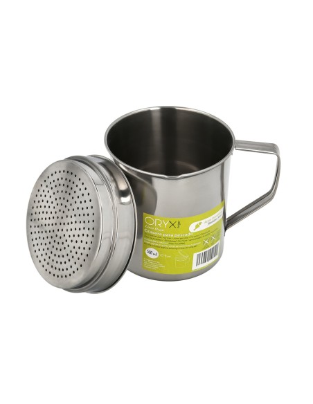 Grasera Acero Inoxidable Para Pescado Aceitera Aceite Usado 0,5 L. Con Colador y Tapa, Recipiente Reciclaje Aceite Usado Pescado