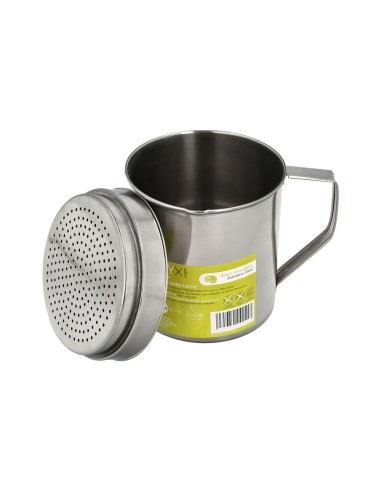 Grasera Acero Inoxidable Para Carne, Aceitera Aceite Usado 0,5 lts. Con Colador y Tapa, Recipiente Reciclaje Aceite Usado Carne