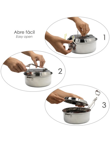 Fiambrera Metalica De Acero Inoxidable Con 2 Platos Ø 16 cm. Lunch Box, Fiambrera Metalica, Porta Alimentos Metalico,